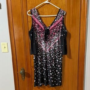Maurices Black and Pink cold shoulder  Floral Dress sz medium